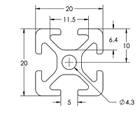 TSLOTS 20mm x 20mm 5mm tslot Aluminum Framing Profile TSLOTS 20mm x 20mm 5mm tslot Aluminum Framing Profile