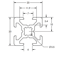 TSLOTS 20-2020 20mm x 20mm 6mm T-slot Aluminum Framing Profile