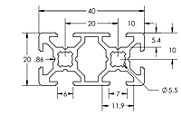 TSLOTS 20-2040 20mm x 40mm 6mm tslot Aluminum Framing Profile